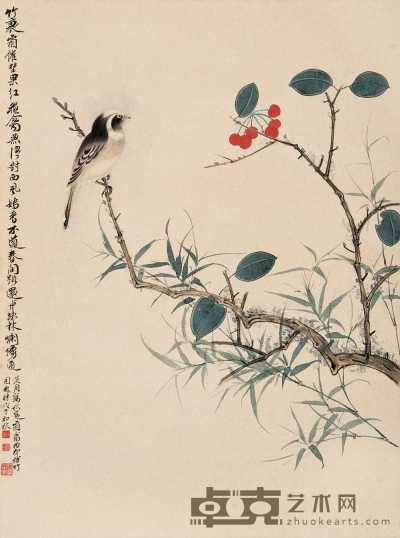 谢稚柳 陈从周 戊子(1948)年作 秋实霜禽图 镜心 46.5×34.5cm